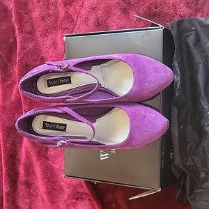 Purple suede Mary Jane style shoes